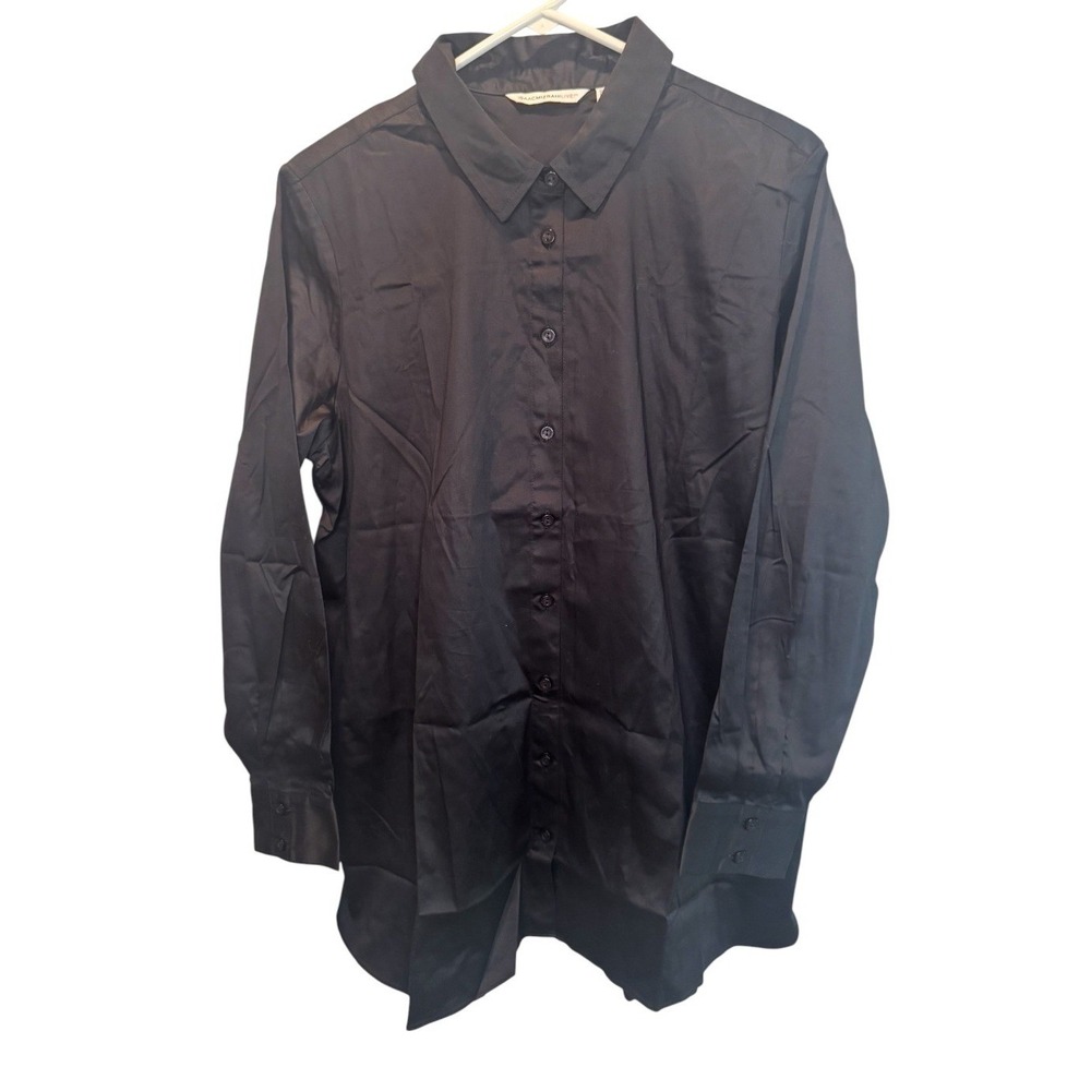Isaac Mizrahi Live Womens Black Button Down Long Sleeve Stretch Shirt 12 NEW